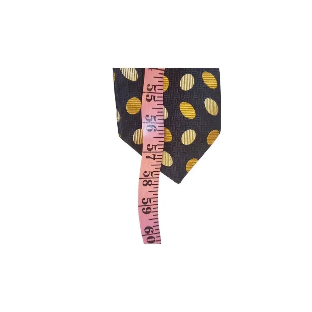 Pierre Balmain Couture Neck Tie Mens 100% Silk Navy Yellow Polka‎ Dots Business